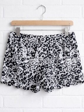 J. Crew Black and White Leopard Scalloped Hem HighWaist Short LinenBlend Size 10